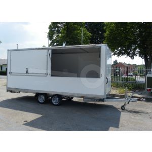 Power Trailer gesloten plateau aanhangwagen (lxbxh) 507x200x200cm, model GEPLA NR.10, Bruto 3500kg, witte glad plywood panelen met polyester coating (ook wit dak), Tandemas geremd