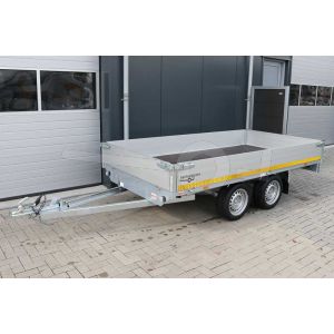 Eduard tandemas plateauwagen 310x160cm met 30cm borden, afmeting 310x160cm, bruto laadvermogen 750kg ongeremd, laadvloerhoogte 63cm