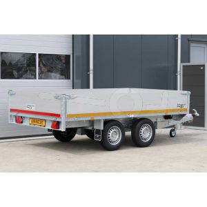 Eduard plateauwagen 310x160cm met 40cm hoge aluminium borden, bruto laadvermogen 2000kg en laadvloerhoogte 72cm