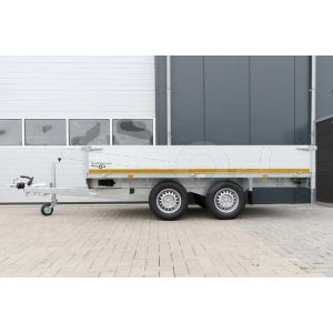 Eduard tandemas plateauwagen 310x160cm met 40cm borden, bruto laadvermogen 2500kg en laadvloerhoogte 72cm