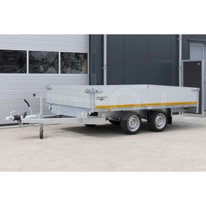 Eduard plateauwagen met aluminium borden. Afmeting 330x180cm met laadvloerhoogte 63cm en bruto laadvermogen 3500kg.