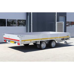 Eduard plateauwagen 406x200cm met 30cm borden, laadvloerhoogte 63cm en bruto laadvermogen 3500kg.