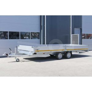 Eduard plateauwagen 506x200cm met 30cm aluminium borden. Laadvloerhoogte 63cm. Bruto laadvermogen 3000kg.