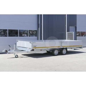 Plateauwagen Eduard 506x220cm met 30cm aluminium borden. Laadvloerhoogte 63cm. Bruto laadvermogen 3000kg.