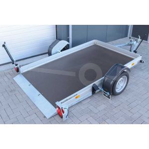 Humbaur transporter voor kleine voertuigen HKT 752515 S, Lxb 250x156cm, Bruto 750kg (450kg netto), Handmatig hydraulisch zakbaar, Lvh 42cm, Borden 15cm, Oprijhoek 6°, Enkelas ongeremd, Banden 195/50R13