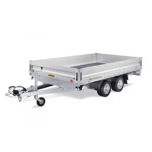 Humbaur plateauwagen HN 305225 GR, 522x247cm, bruto 3000kg (2180 netto), laadvloerhoogte 65cm, 35cm aluminium borden, banden 10", tandemas geremd