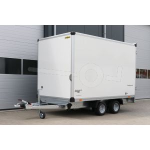 Gesloten aanhangwagen plateau Humbaur HKN 303221-20PF30 afmeting 318x203x188 cm met 10 inch wielen onder de laadbak