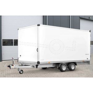 Vooraanzicht Humbaur HKN 256221-20PF30 gesloten tandemas plateau aanhangwagen 618x203x188 cm met 10 inch wielen onder de laadbak